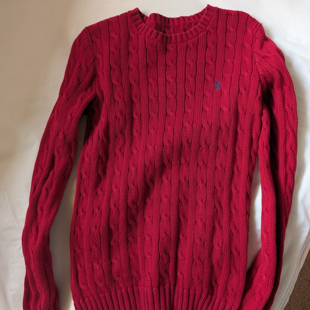 Ralph Lauren Red Cable Knit Crew Neck Sweater